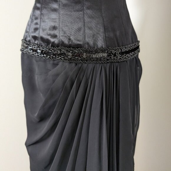 80s does 20s Midi Dress Asymmetrical Drop Waist Chiffon Beading Vneck - Picture 6 of 16